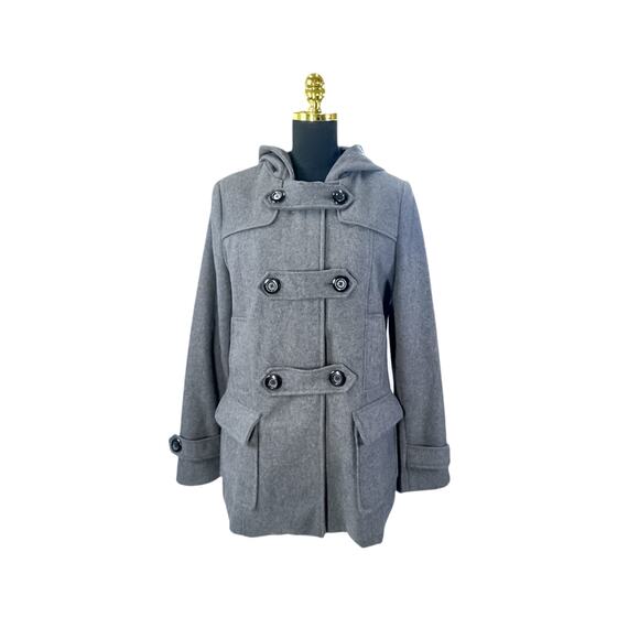 Merona Grey Hooded Peacoat - Women's Medium Wool Blend Toggle Front Jacket - Picture 1 of 5
